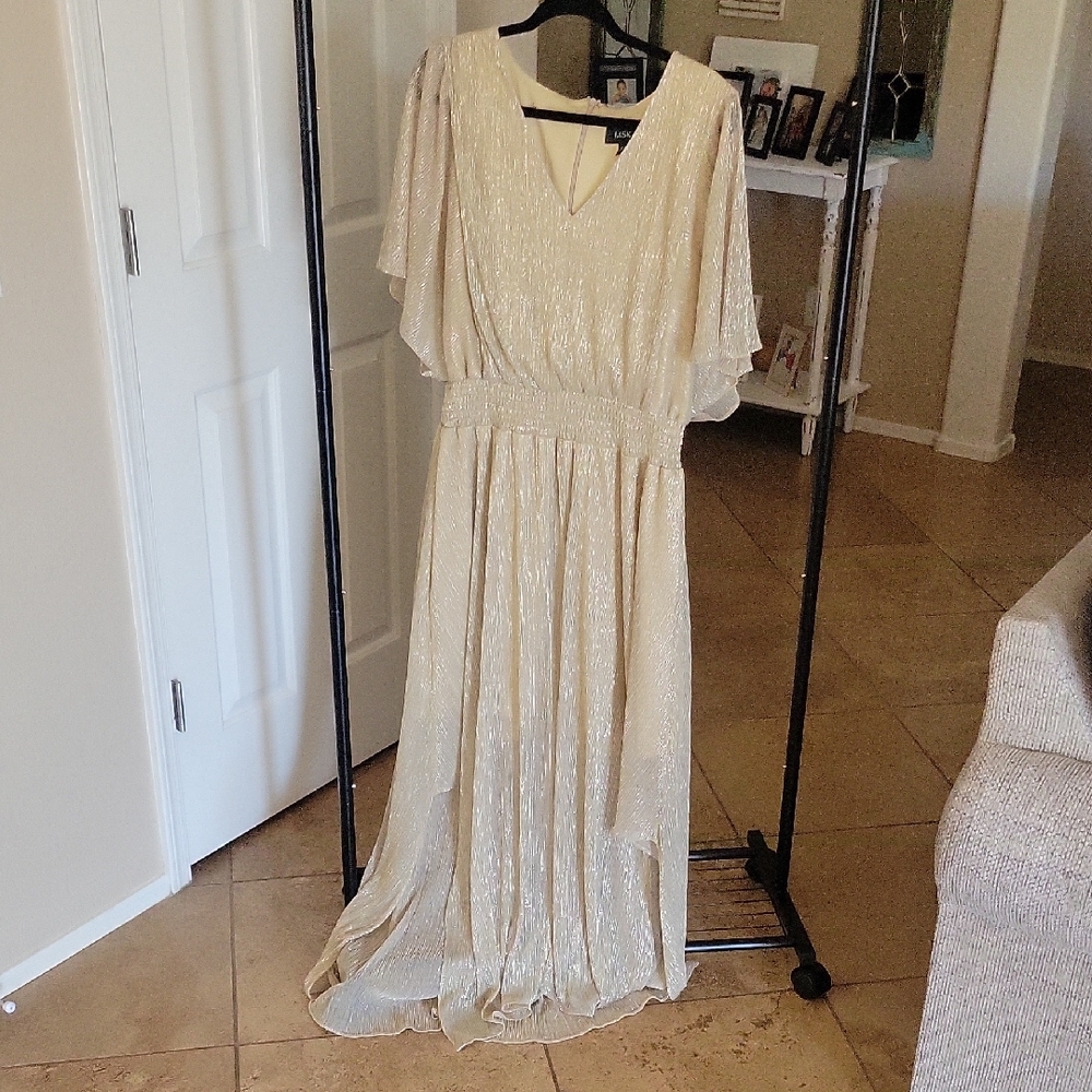 MSK Cream High Low Gown with Flutter Sleeves